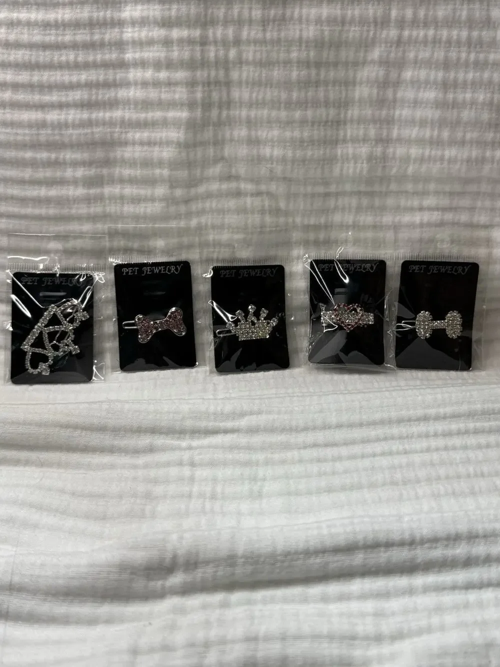 Lot Of 5 Crown Bow Jewel Pink Sparkle Hair Clips For Animals Dog Cat Pet Jewelry